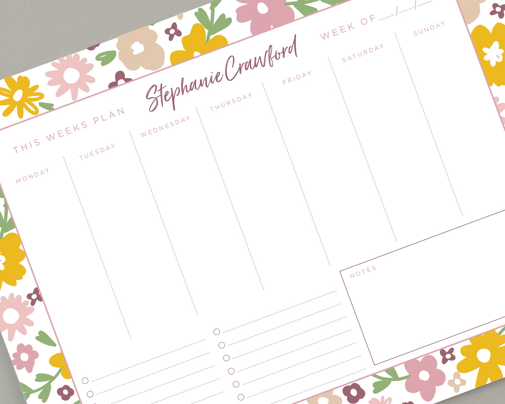 Personalized Boho Floral Weekly Notepad - 8.5x11"