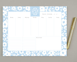 Monogrammed Floral Weekly To Do List Notepad 8.5x11"