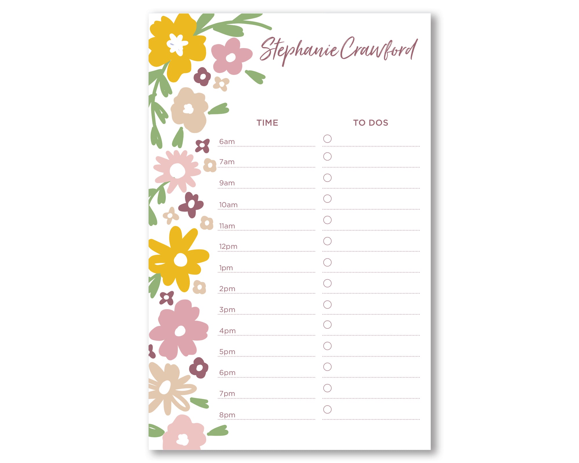 Personalized Boho Floral Daily Notepad - 8.5x5.5"