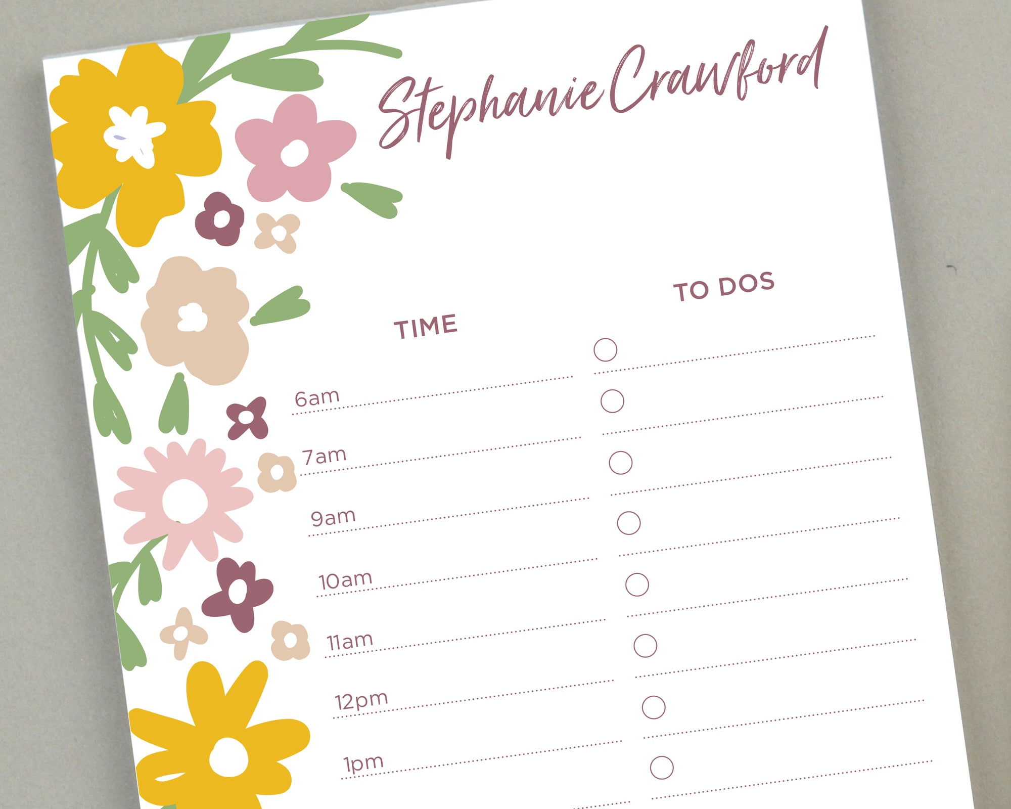 Personalized Boho Floral Daily Notepad - 8.5x5.5"
