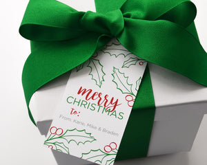Personalized Merry Christmas Holly Gift Tags
