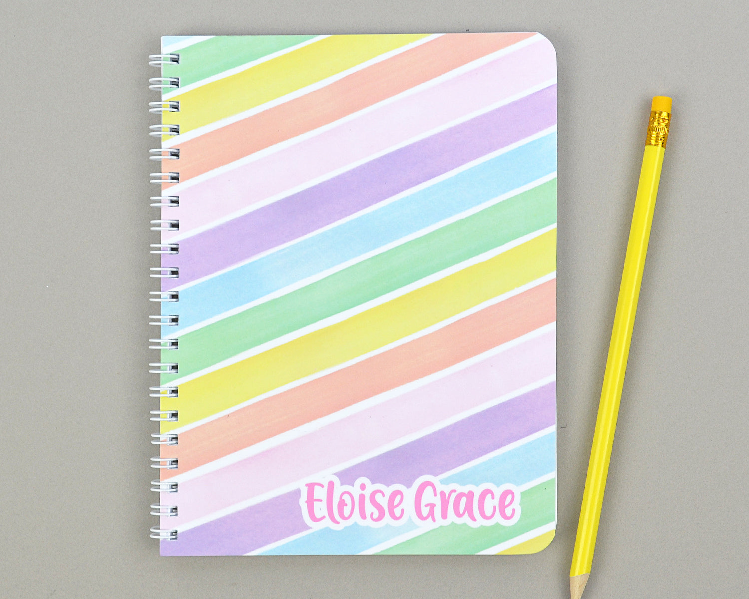 Girls Personalized Rainbow Stripe Lined Notebook for Kids
