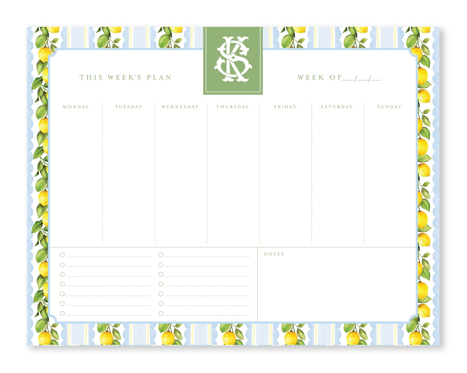 Lemon Striped, Blue & Green Weekly Planner Notepad