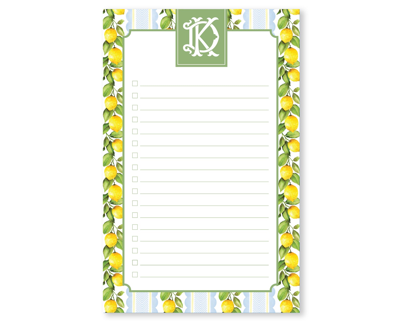 Lemon Stripe Monogrammed Blue & Green To Do List Notepad