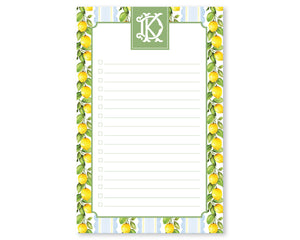 Lemon Stripe Monogrammed Blue & Green To Do List Notepad