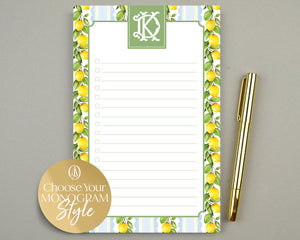 Lemon Stripe Monogrammed Blue & Green To Do List Notepad