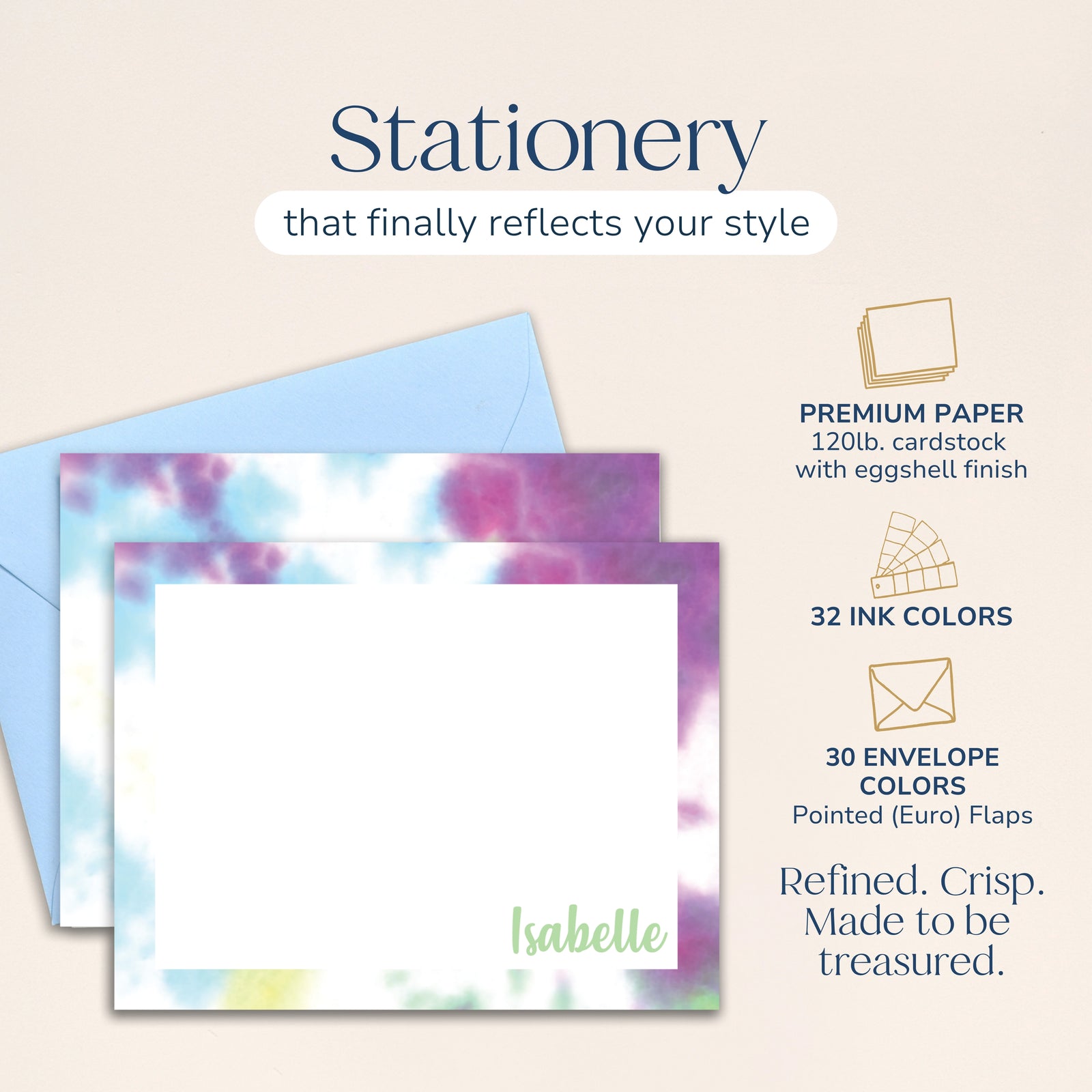 Personalized Purple, Blue & Green Tie Dyed Stationery for Kids