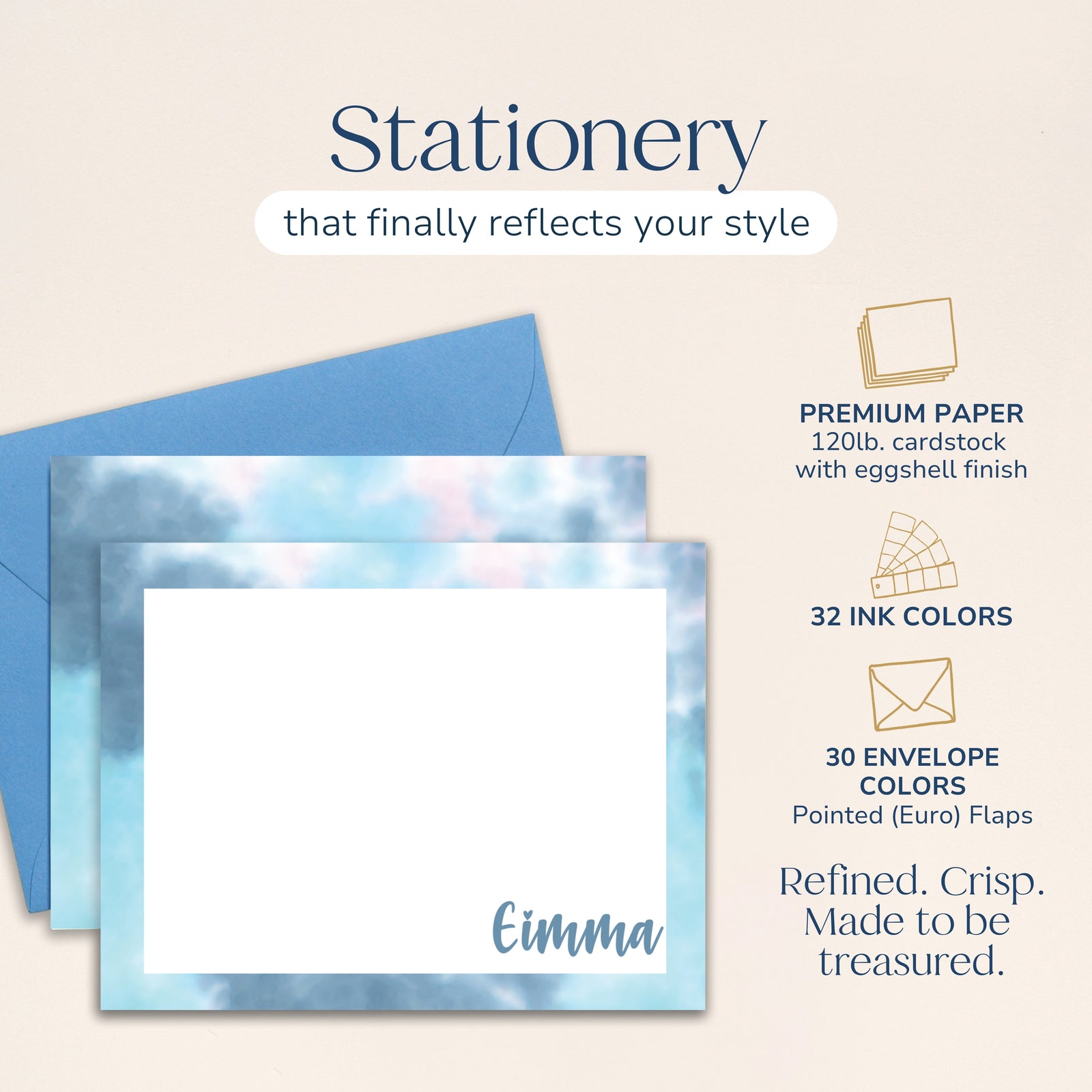 Personalized Blue Tie Dyed Stationery for Kids
