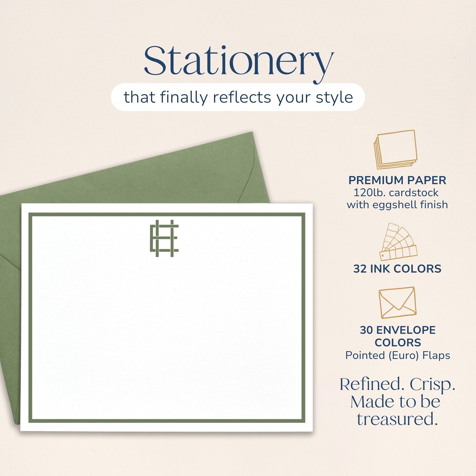 Classic Block Monogrammed Note Cards for Men