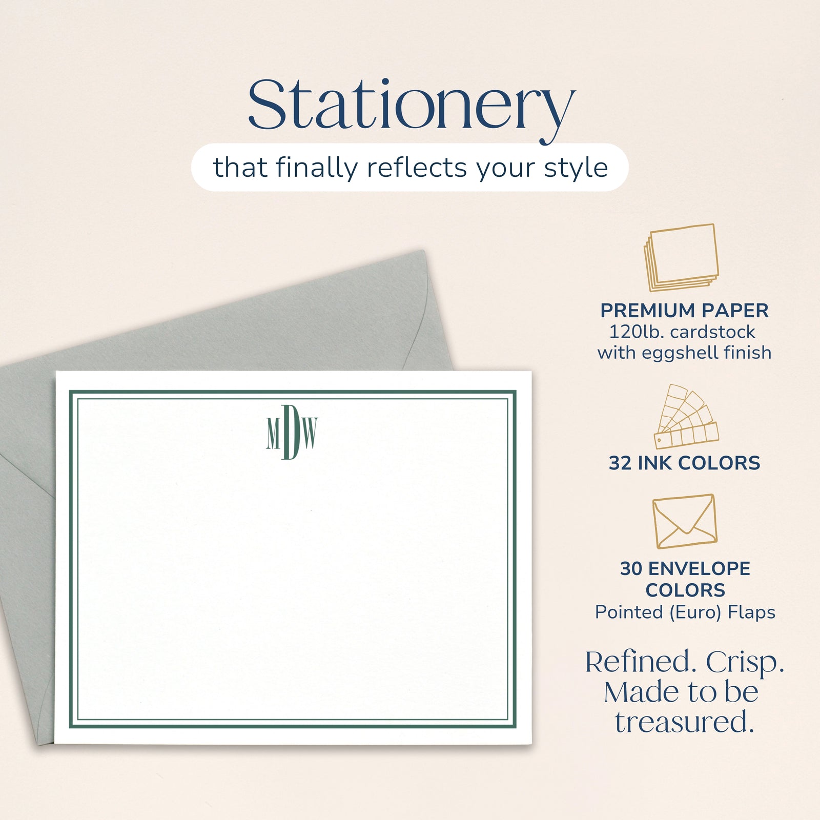 Classic Bordered Monogrammed Note Cards for Men