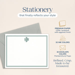 Classic Bordered Monogrammed Note Cards for Men
