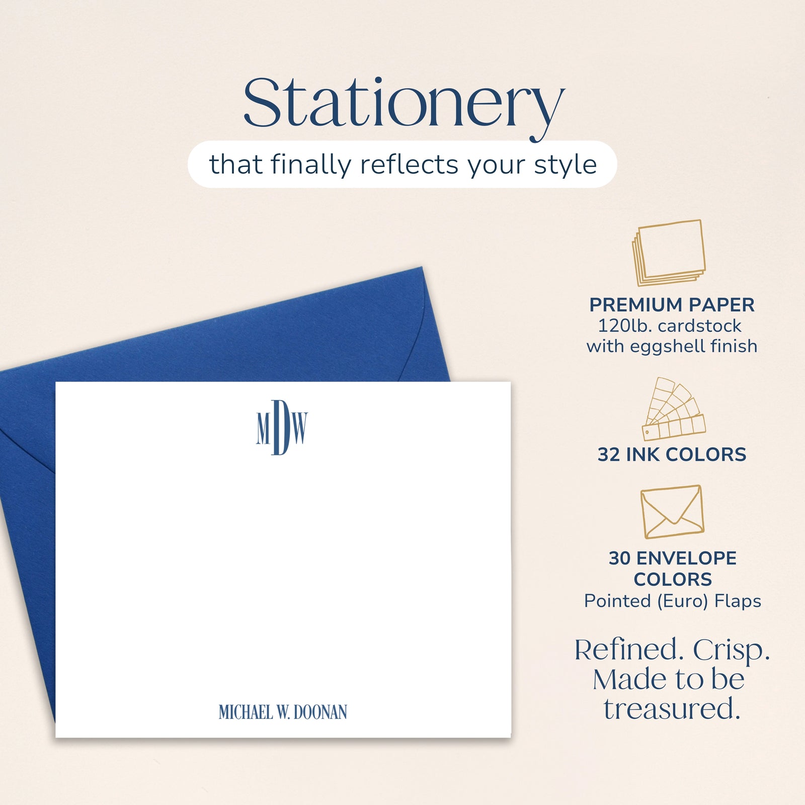 Classic Monogrammed Note Cards for Men