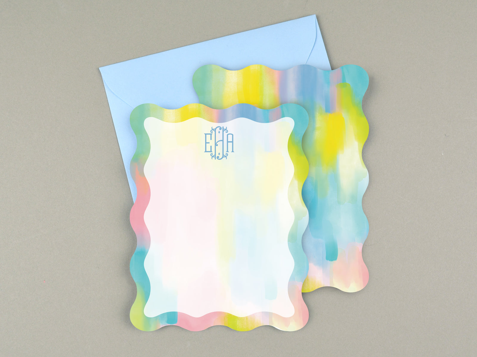 Wavy Colorful Personalized Monogram Stationery