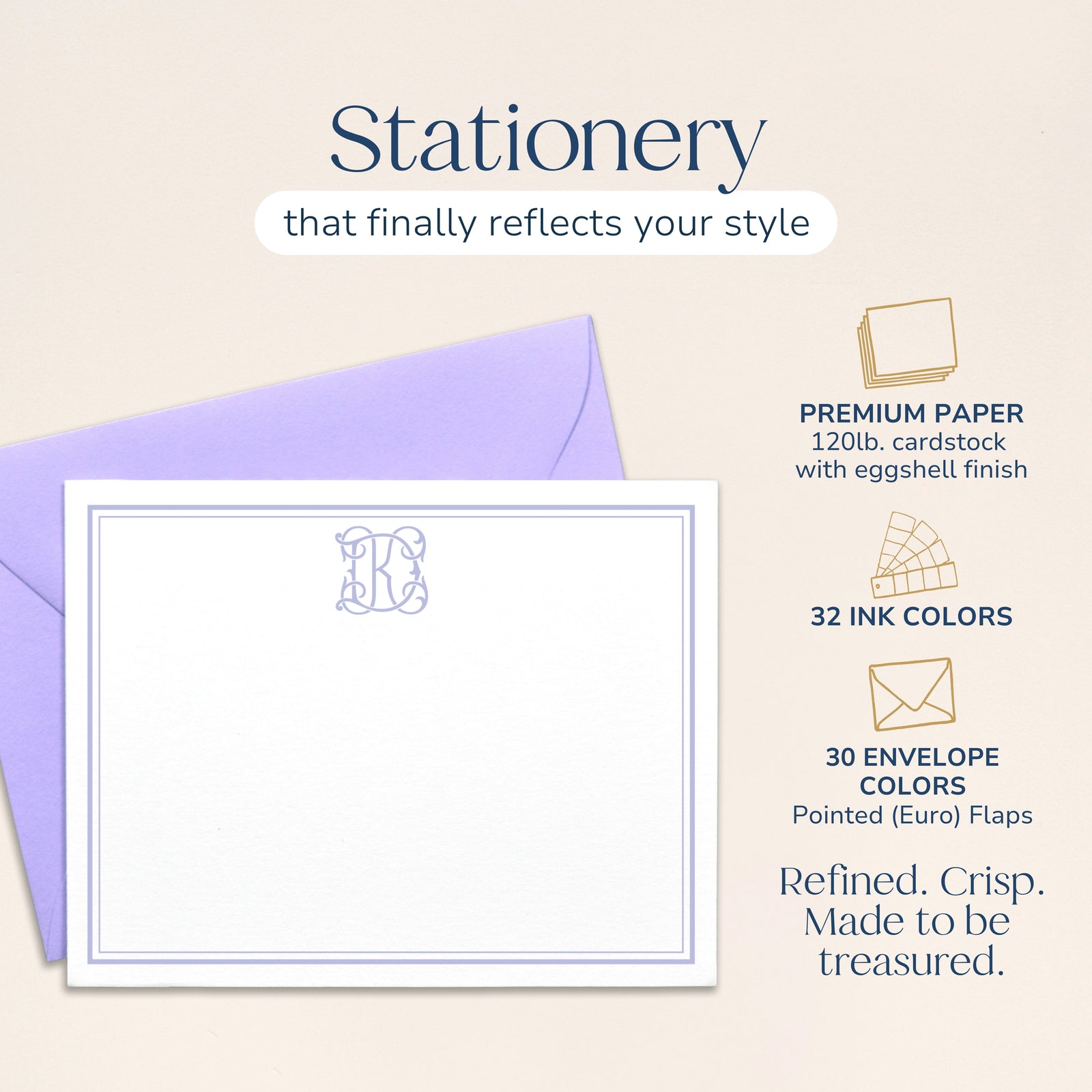 Elegant, Bordered Monogrammed Note Cards