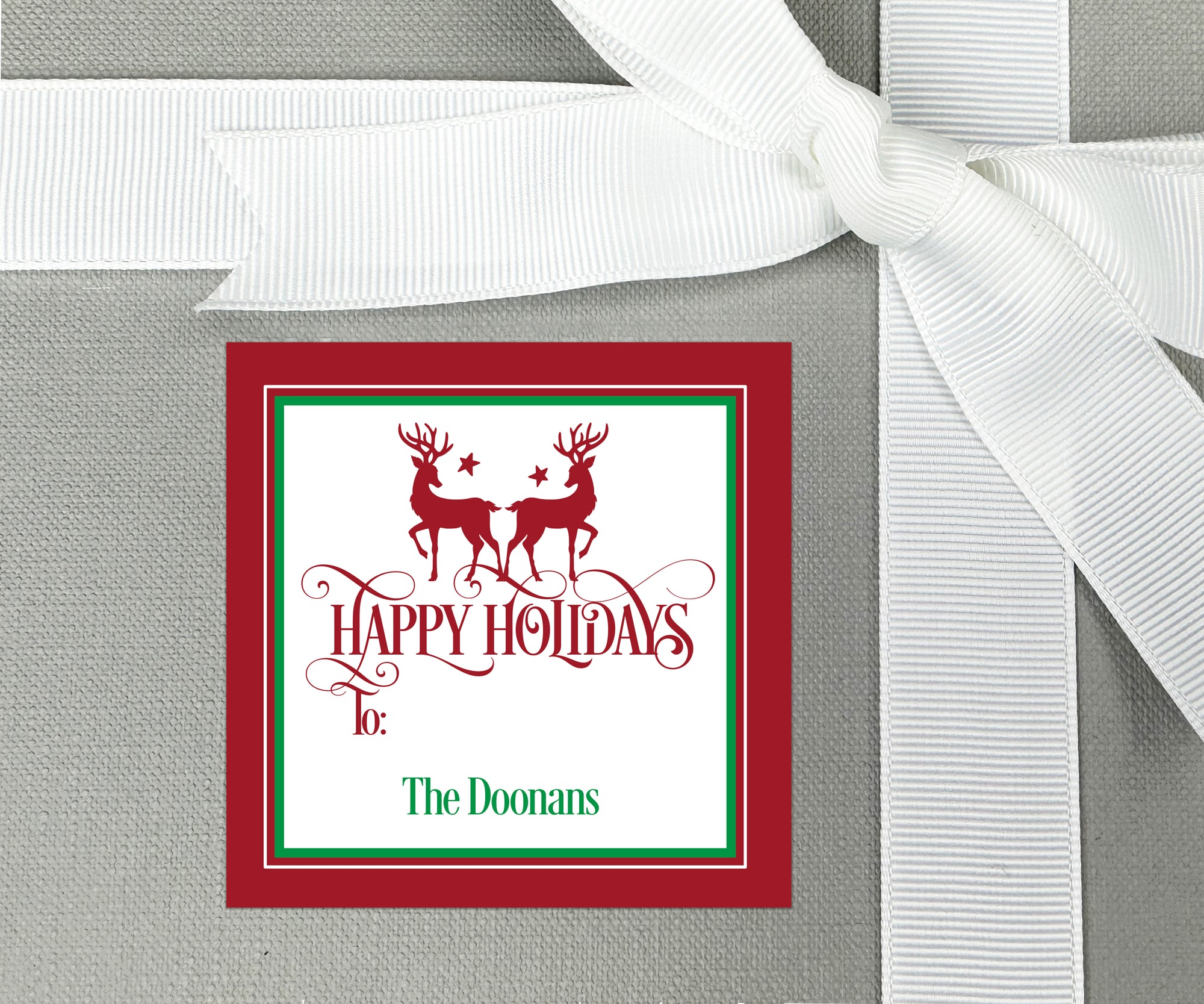 Happy Holidays Reindeer Gift Stickers or Enclosure Cards