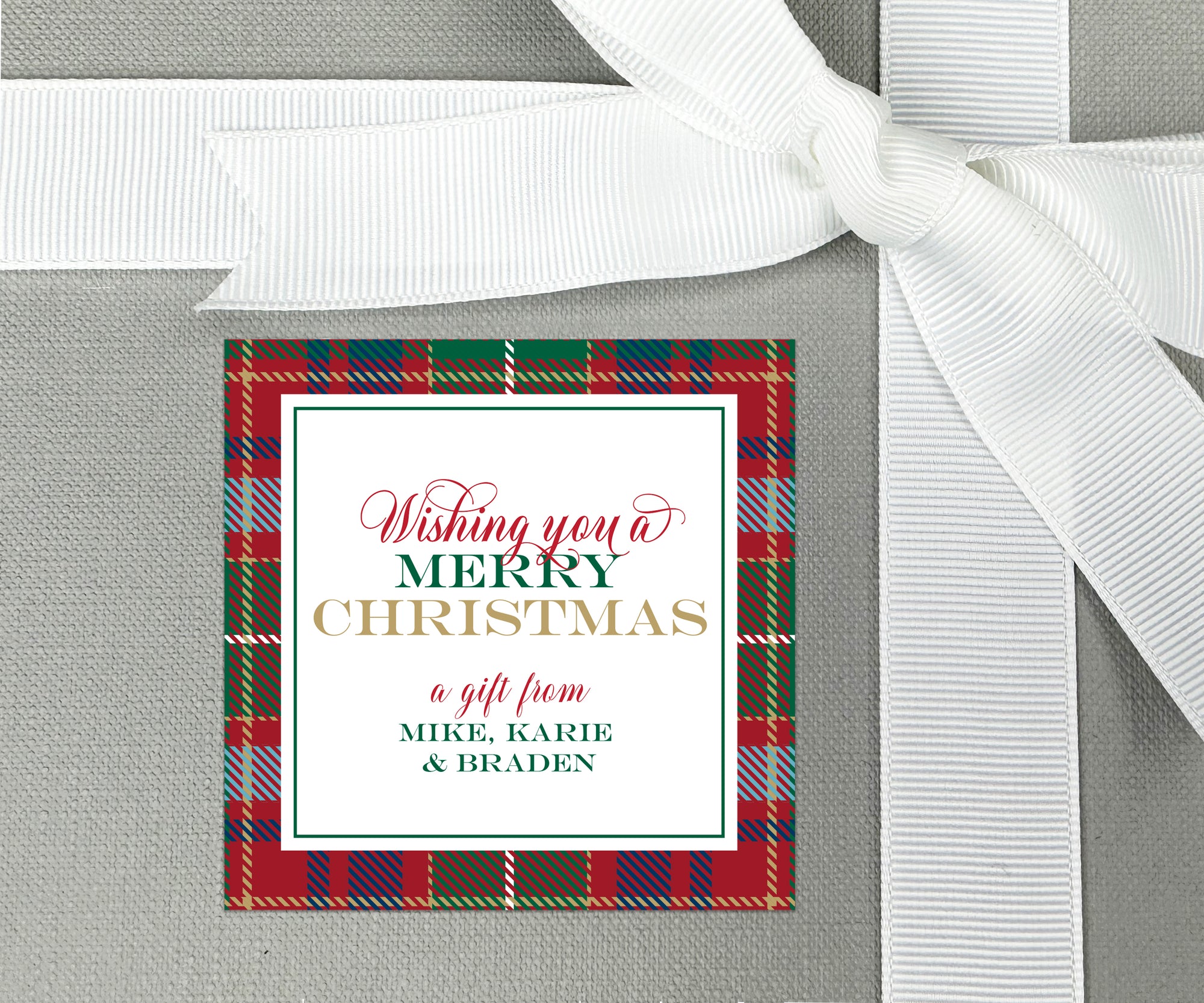 Merry Christmas Tartan Plaid Gift Stickers or Enclosure Cards