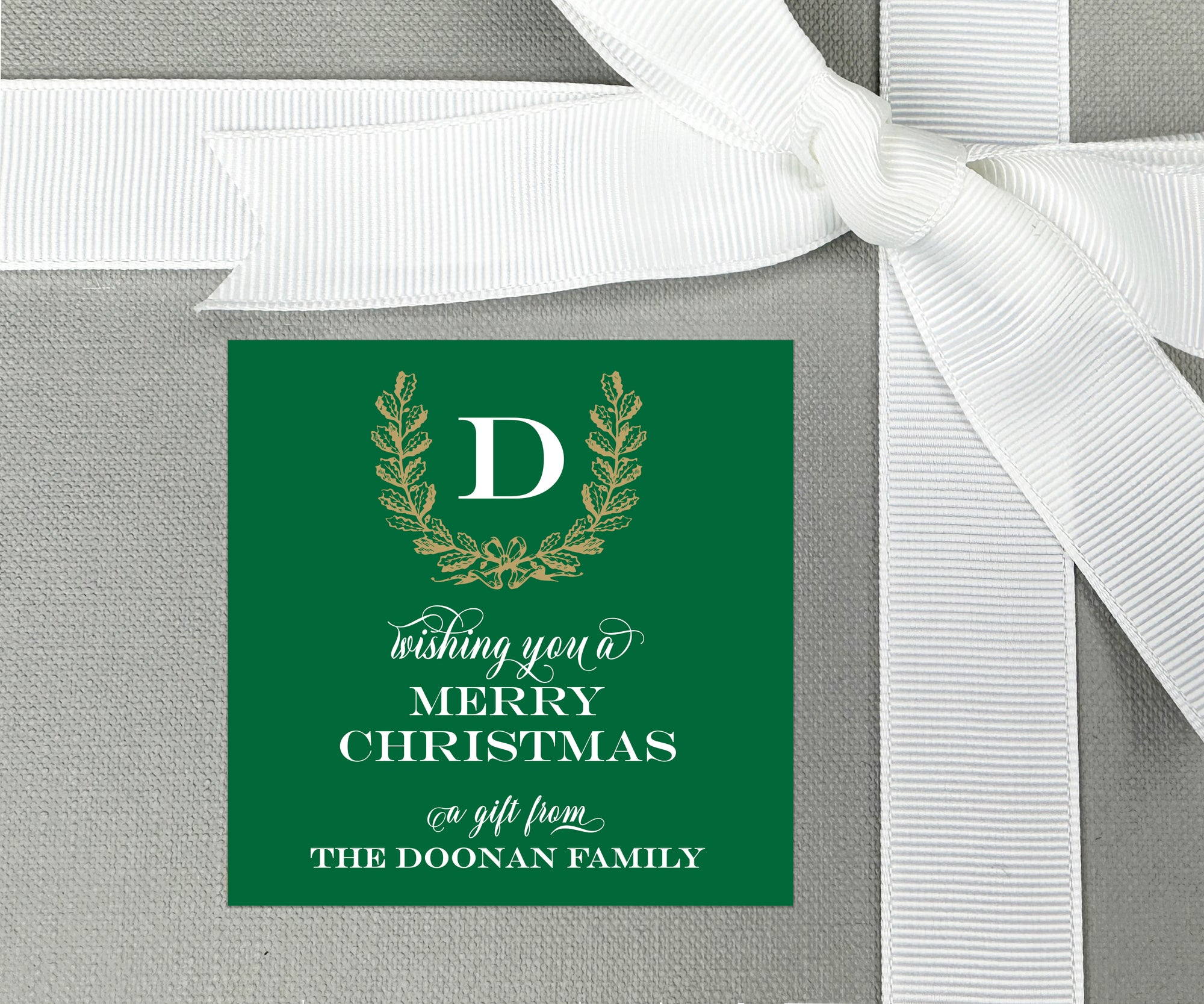 Monogrammed Laurel Christmas Gift Stickers or Enclosure Cards