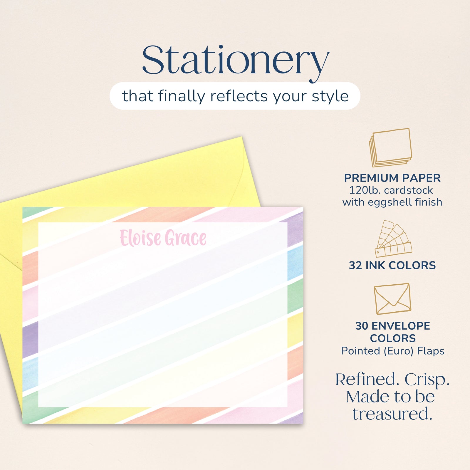 Girls Personalized Rainbow Stripe Stationery for Kids