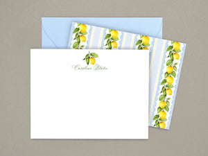 Lemon Stripe Blue & Yellow Scallop Notecards