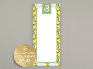Lemon Stripe, Blue & Green Monogrammed Skinny Notepad
