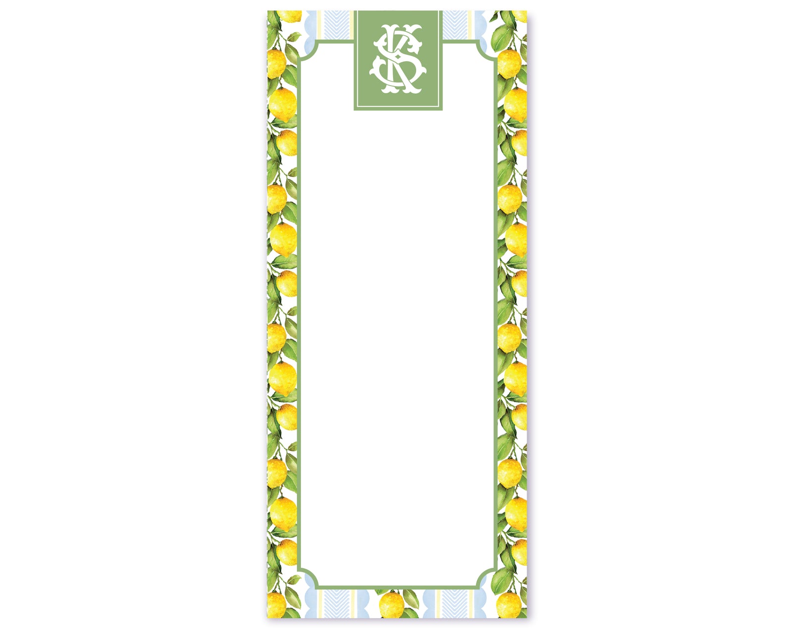 Lemon Stripe, Blue & Green Monogrammed Skinny Notepad