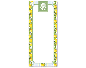Lemon Stripe, Blue & Green Monogrammed Skinny Notepad
