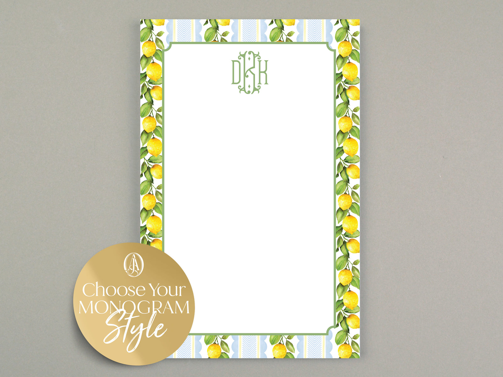 Lemon Blue and Green Striped Notepad