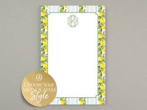 Lemon Blue and Green Striped Notepad