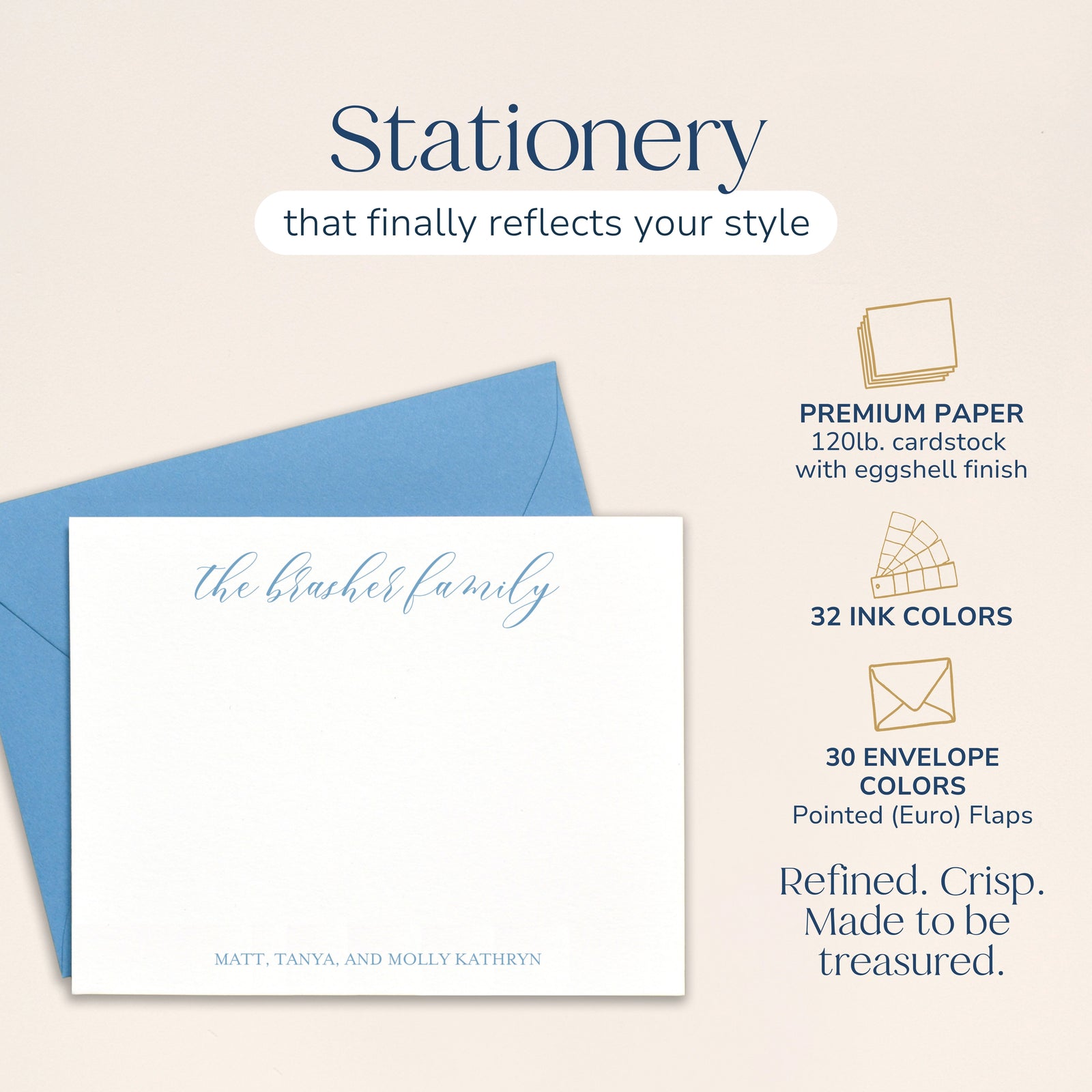 Modern Calligraphy Script Family Note Cards with Envelopes