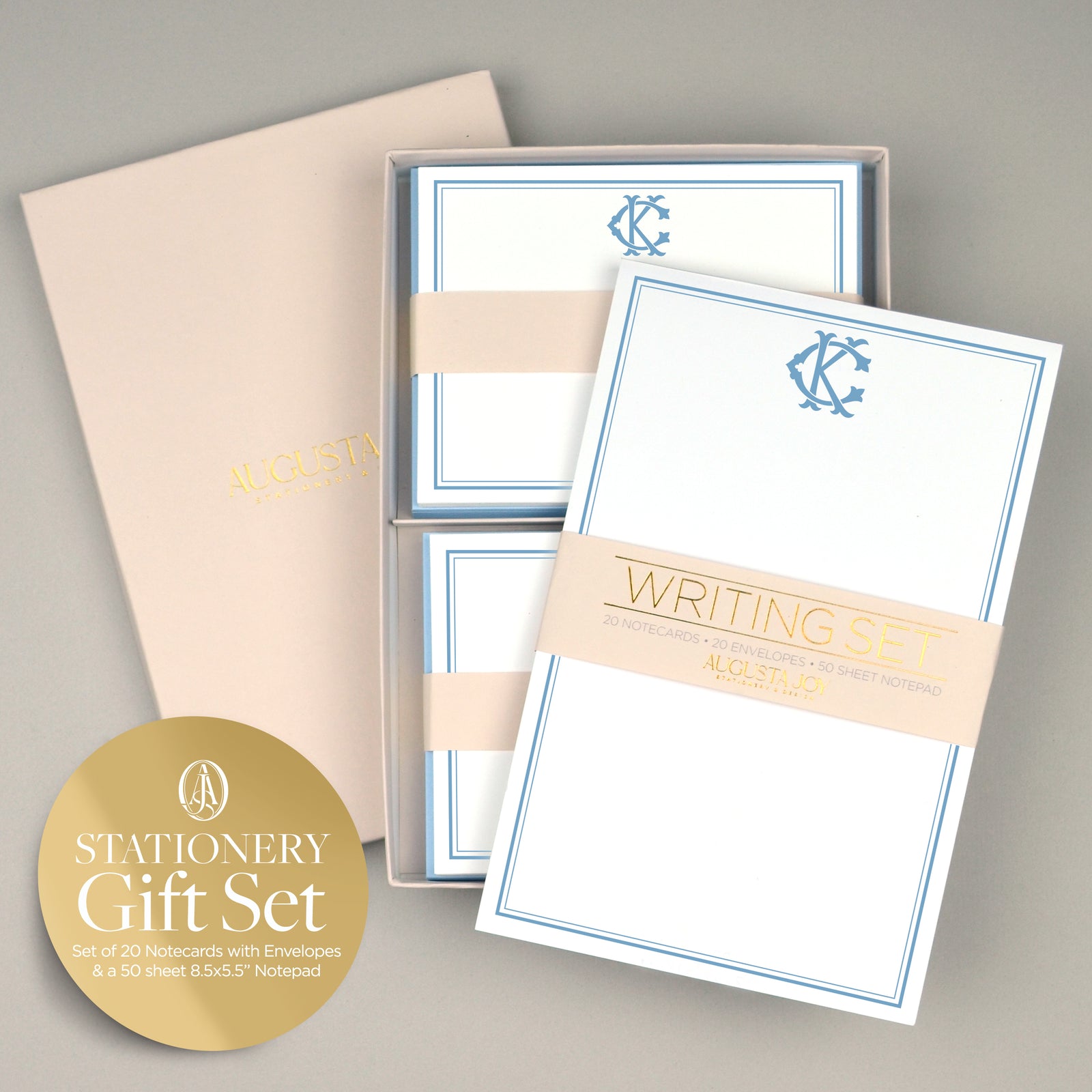 Monogram Notecard Set – Personalized Stationery Gift Set with Notecards, Envelopes & Notepad