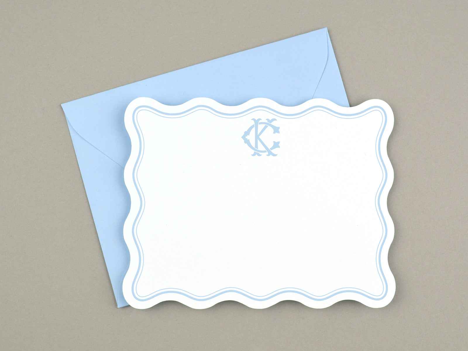 Wavy Personalized Monogram Stationery, Valentine Note Card Sets