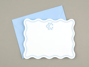 Wavy Personalized Monogram Stationery, Valentine Note Card Sets