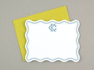Wavy Personalized Monogram Stationery, Valentine Note Card Sets