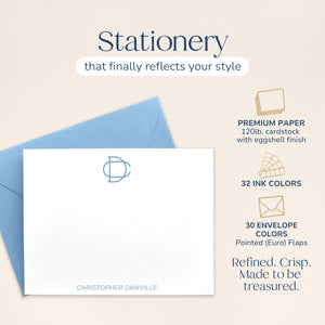 Personalized Monogrammed Stationery for Men, Initial Note Cards