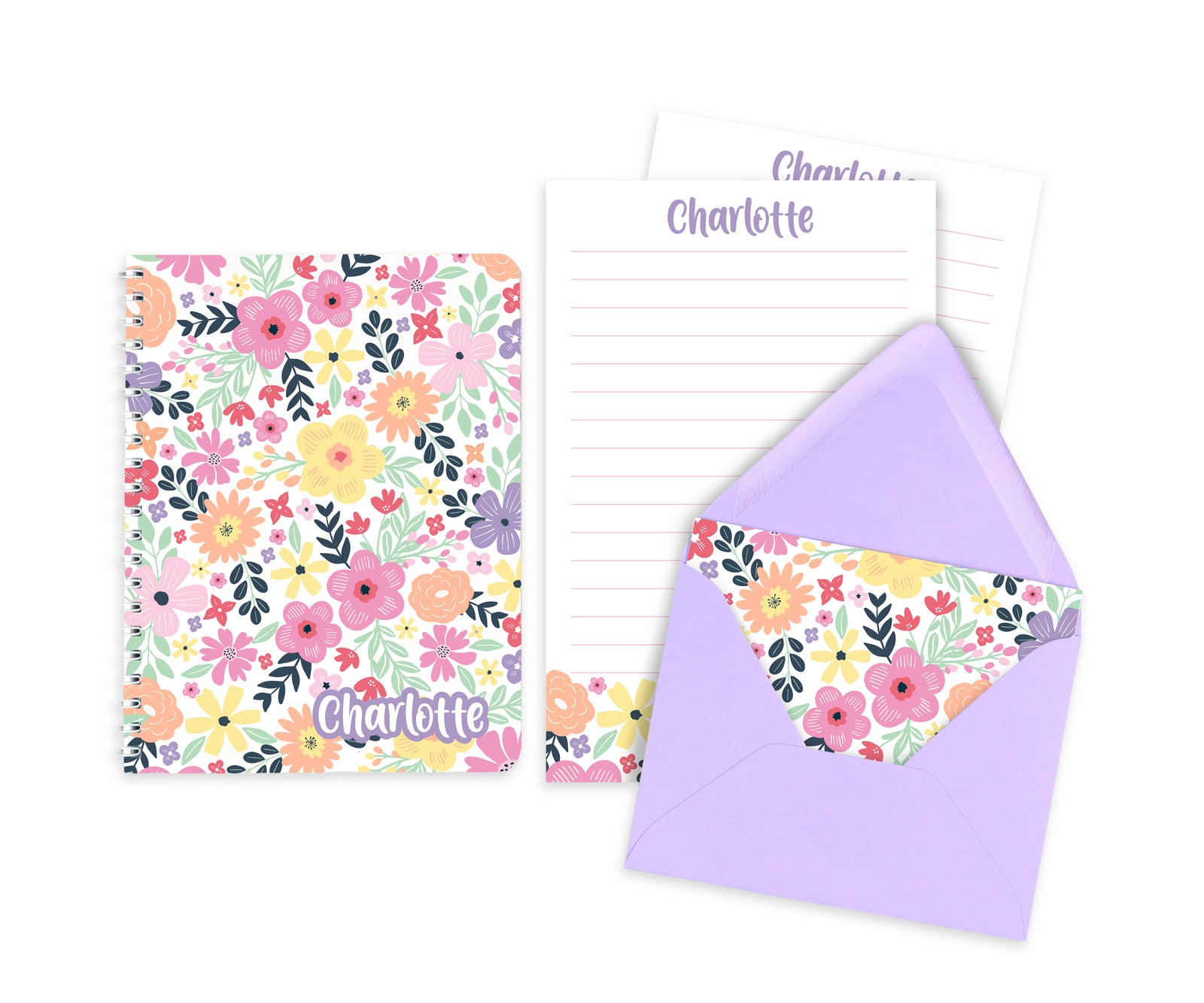 Multi-Color Floral Letter Writing & Notebook Set