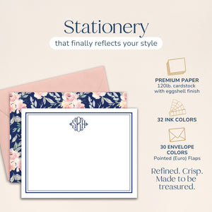 Personalized Bridgette Navy & Blush Watercolor Floral Note Cards