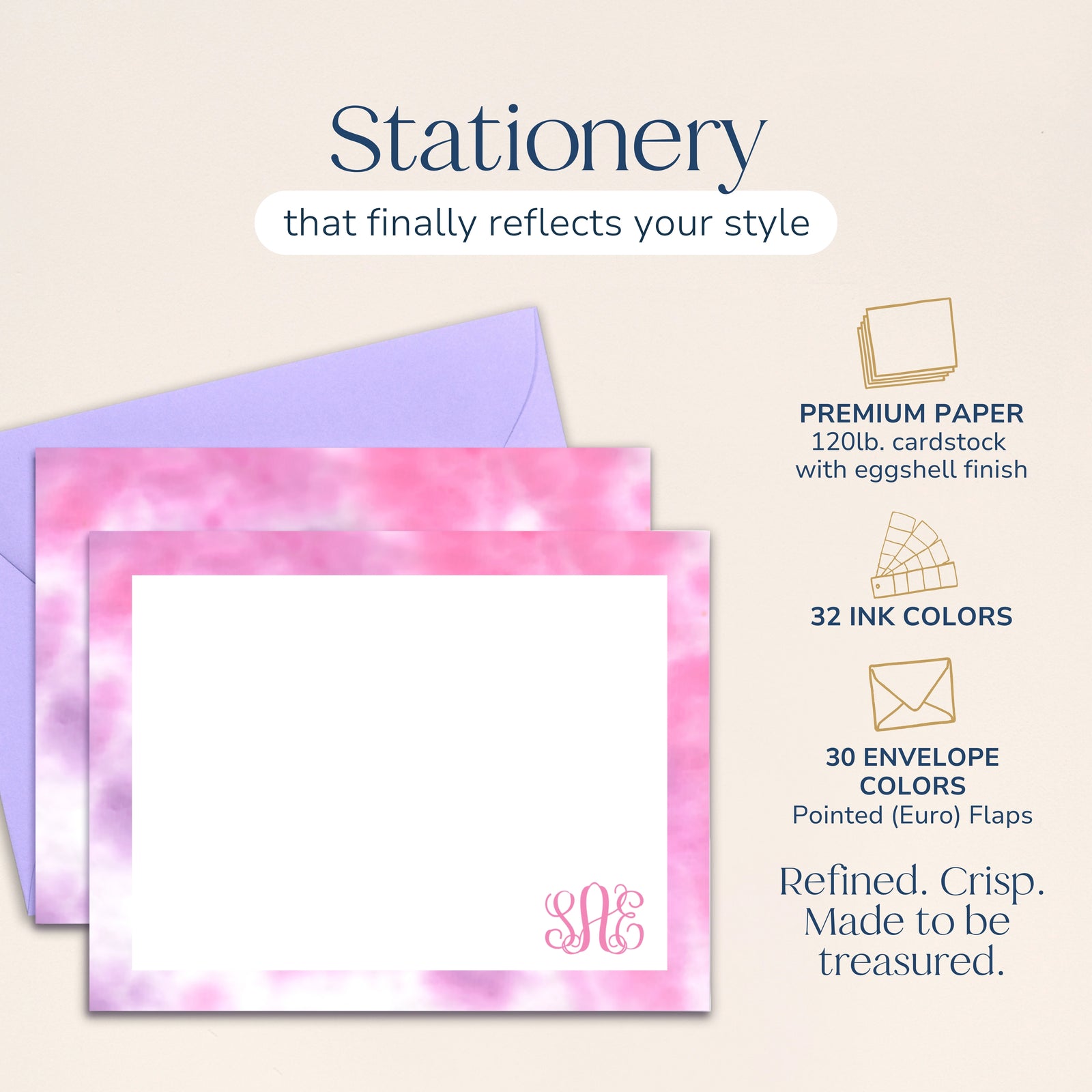 Personalized Purple & Pink Tie Dyed Stationery for Kids