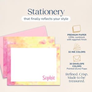 Personalized Pink & Yellow Tie Dyed Stationery for Kids
