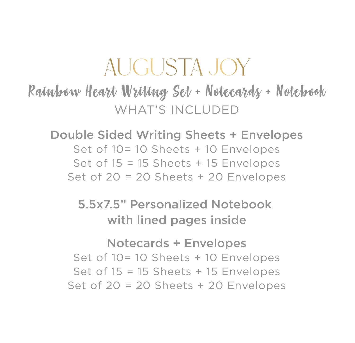 Personalized Writing Set - Rainbow Heart Stationery Gift Set for Kids