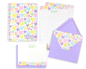 Personalized Writing Set - Rainbow Heart Stationery Gift Set for Kids