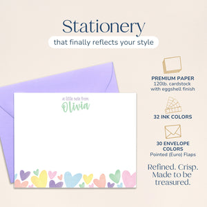 Girls Personalized Rainbow Heart Stationery for Kids