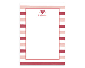 Personalized Red & Pink Stripe Heart Notepad