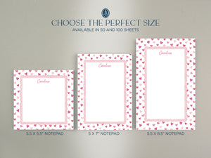 Personalized Valentine Small Hearts Notepad with Pink Scalloped Border