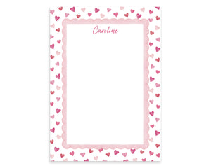 Personalized Valentine Small Hearts Notepad with Pink Scalloped Border