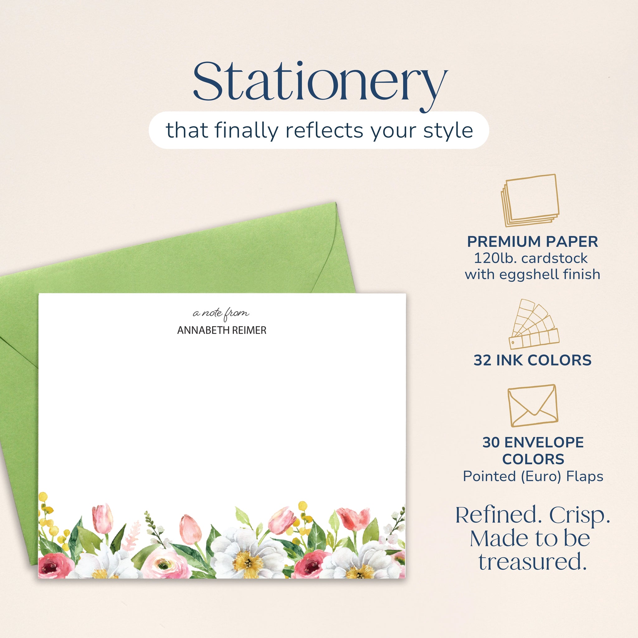 Personalized Spring Watercolor Floral Note Cards