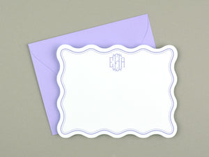 Wavy Personalized Monogram Stationery, Valentine Note Card Sets