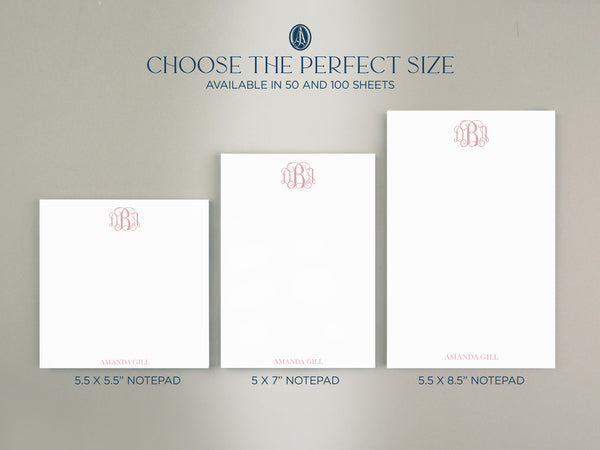Monogrammed Interlocking Script Notepad, Personalized Notepad Gift ...