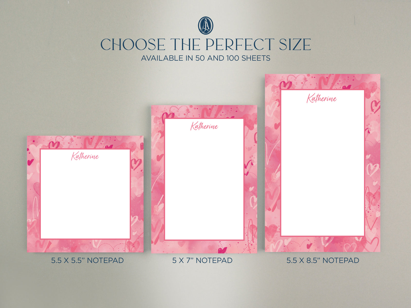 Personalized Watercolor Heart Graffiti Notepad, Valentine Gift