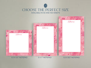 Personalized Watercolor Heart Graffiti Notepad, Valentine Gift