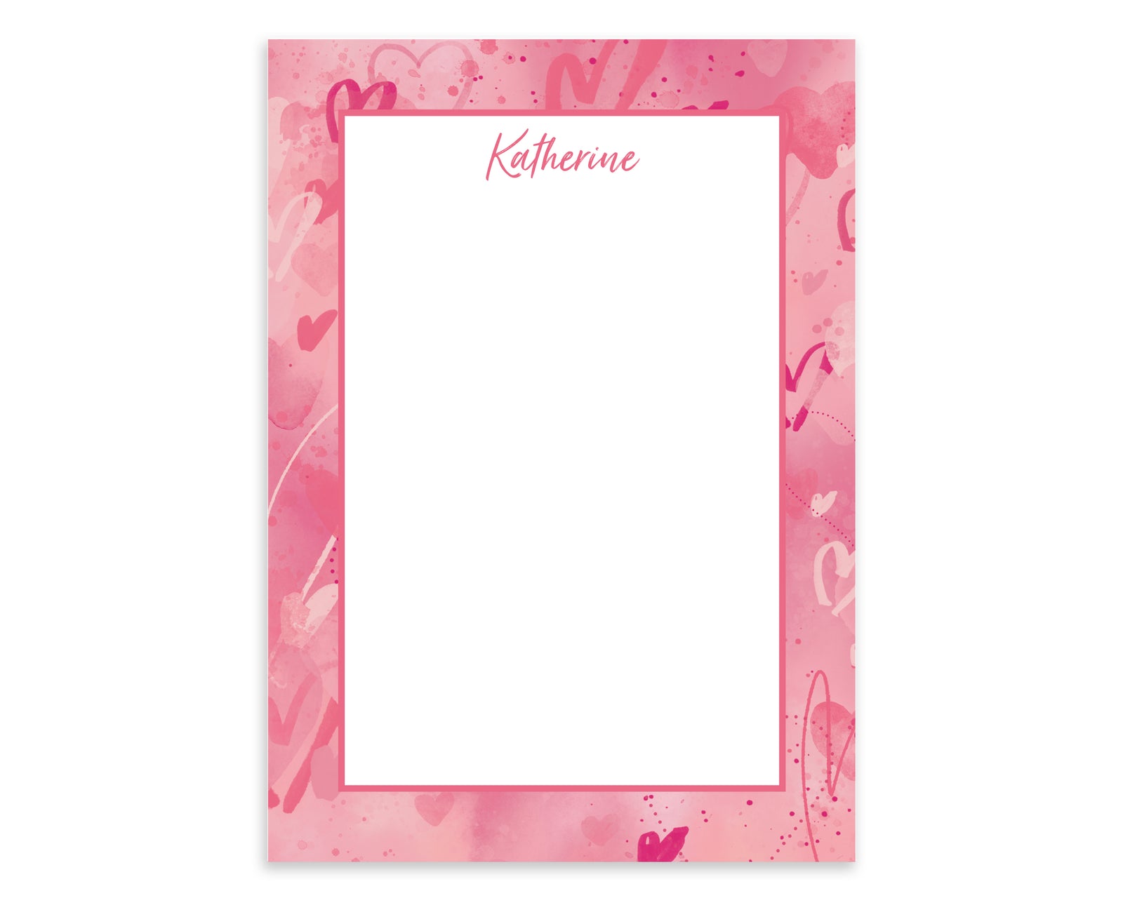 Personalized Watercolor Heart Graffiti Notepad, Valentine Gift